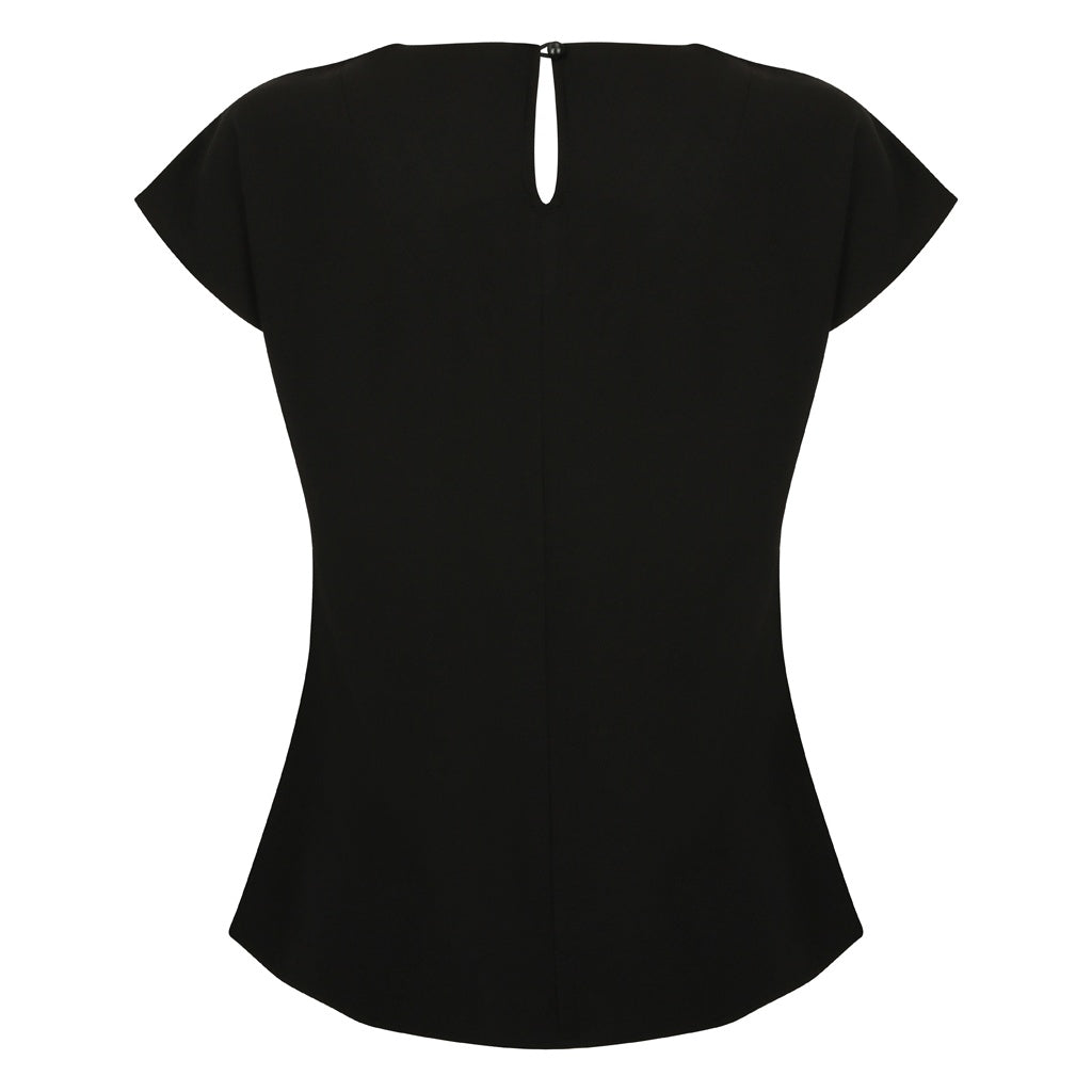 Black - Back - Henbury Womens-Ladies Pleat Front Short Sleeve Top