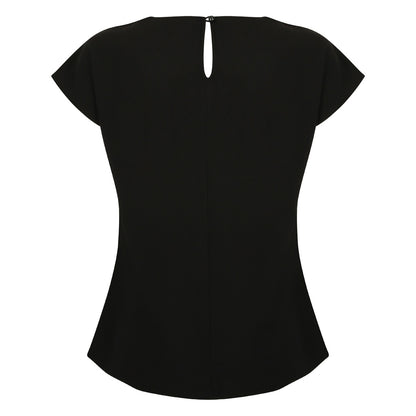 Black - Back - Henbury Womens-Ladies Pleat Front Short Sleeve Top
