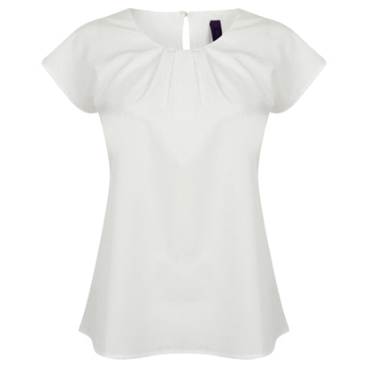 White - Front - Henbury Womens-Ladies Pleat Front Short Sleeve Top