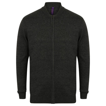 Grey Marl - Front - Henbury Unisex Knitted Bomber Jacket