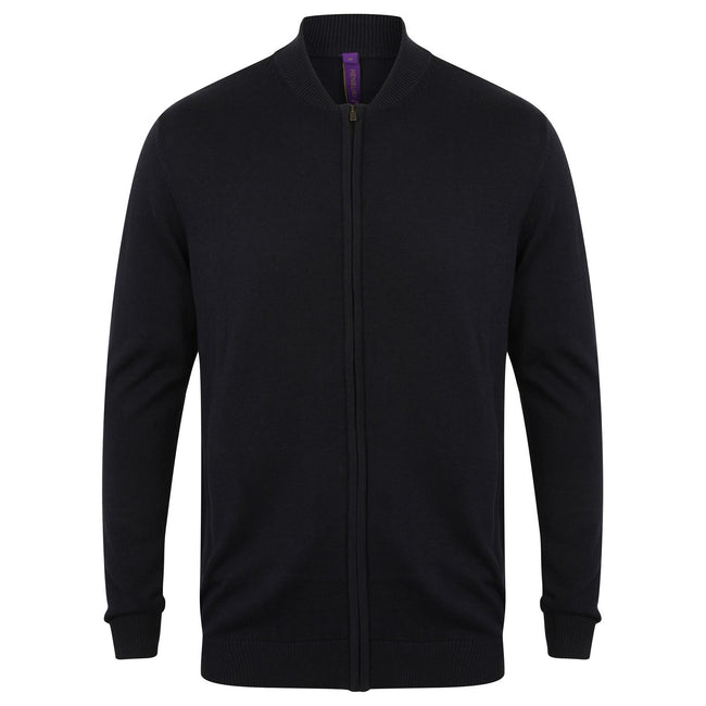Navy - Front - Henbury Unisex Knitted Bomber Jacket