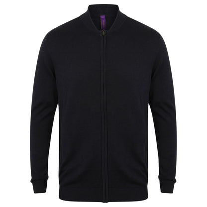 Navy - Front - Henbury Unisex Knitted Bomber Jacket