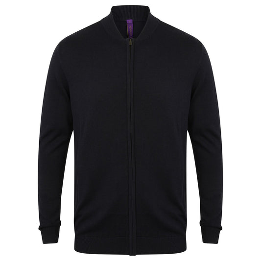Navy - Front - Henbury Unisex Knitted Bomber Jacket