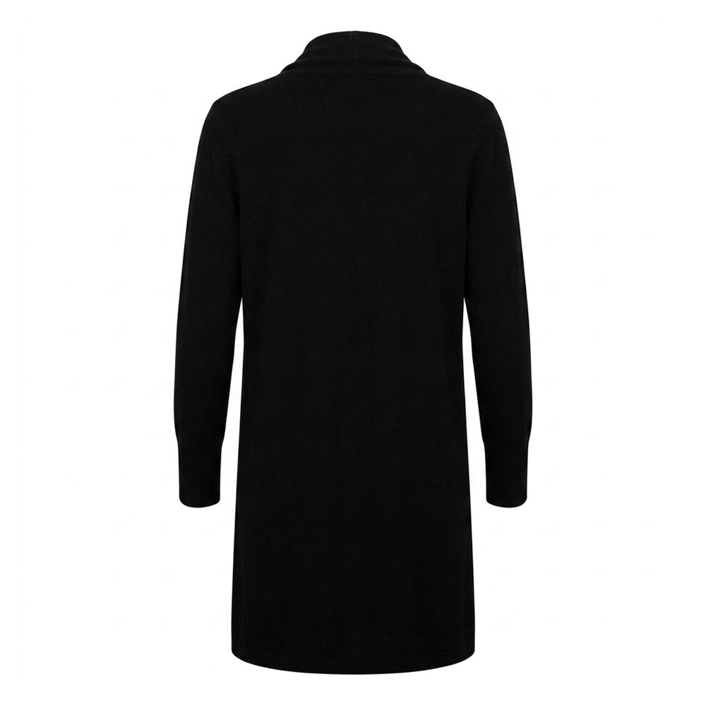 Black - Back - Henbury Womens-Ladies Long Line Open Cardigan