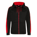 Jet Black-Fire Red - Front - AWDis Just Hoods Mens Contrast Sports Polyester Full Zip Hoodie
