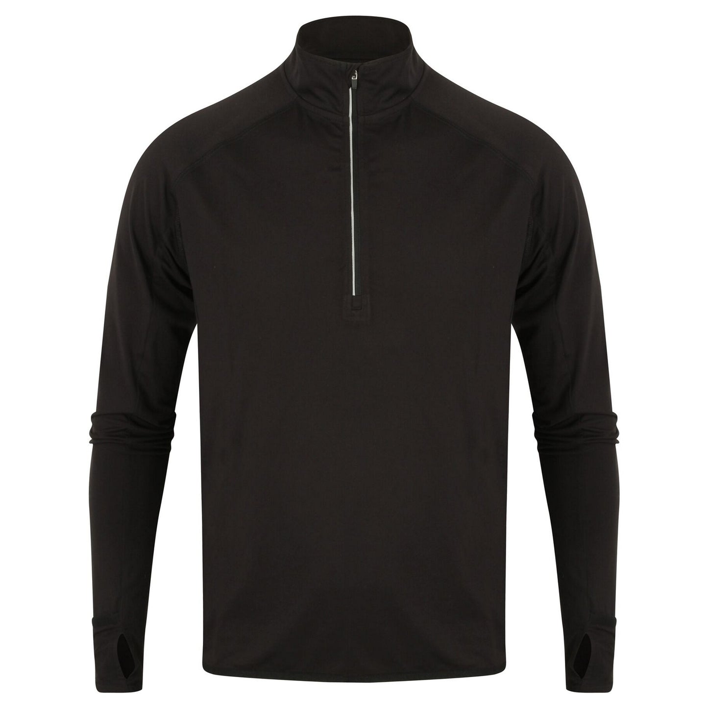 Black - Front - Tombo Mens Long Sleeve Zip Neck Performance Top
