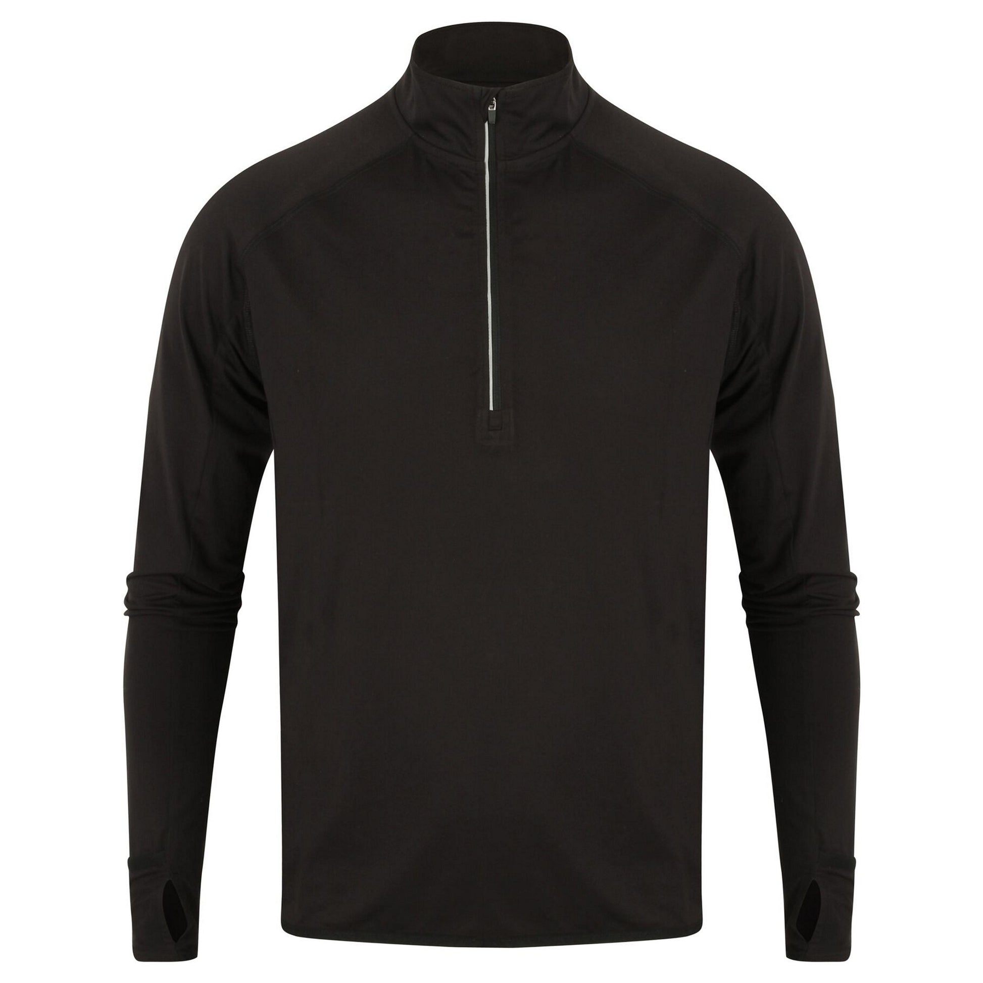Black - Front - Tombo Mens Long Sleeve Zip Neck Performance Top