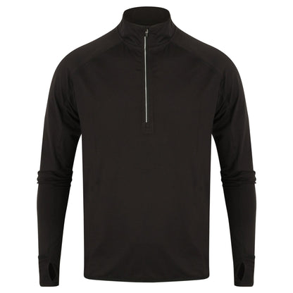 Black - Front - Tombo Mens Long Sleeve Zip Neck Performance Top
