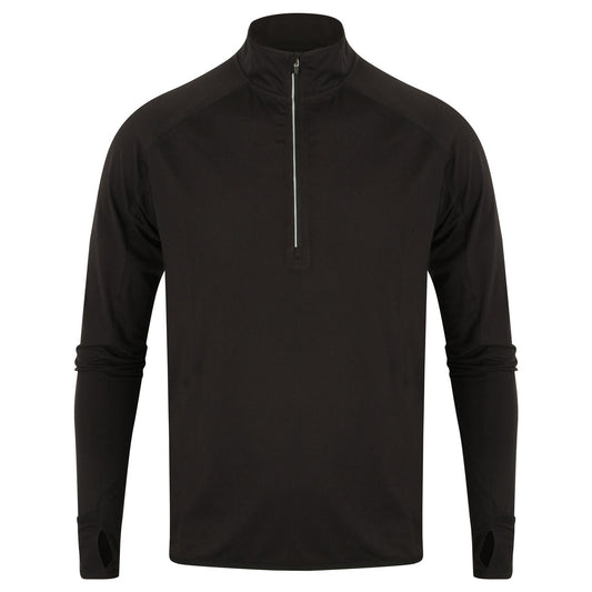 Black - Front - Tombo Mens Long Sleeve Zip Neck Performance Top