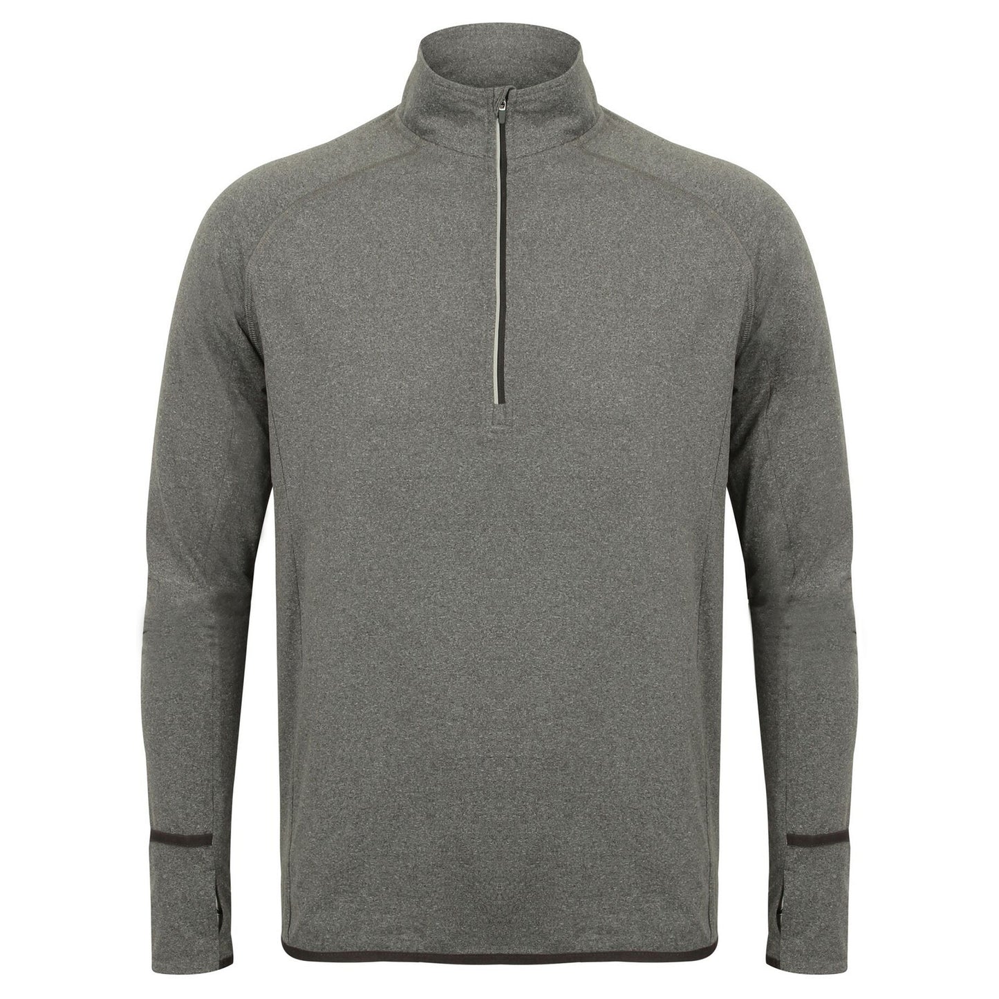 Grey Marl - Front - Tombo Mens Long Sleeve Zip Neck Performance Top