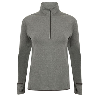 Grey Marl - Front - Tombo Womens-Ladies Long Sleeve Zip Neck Performance Top