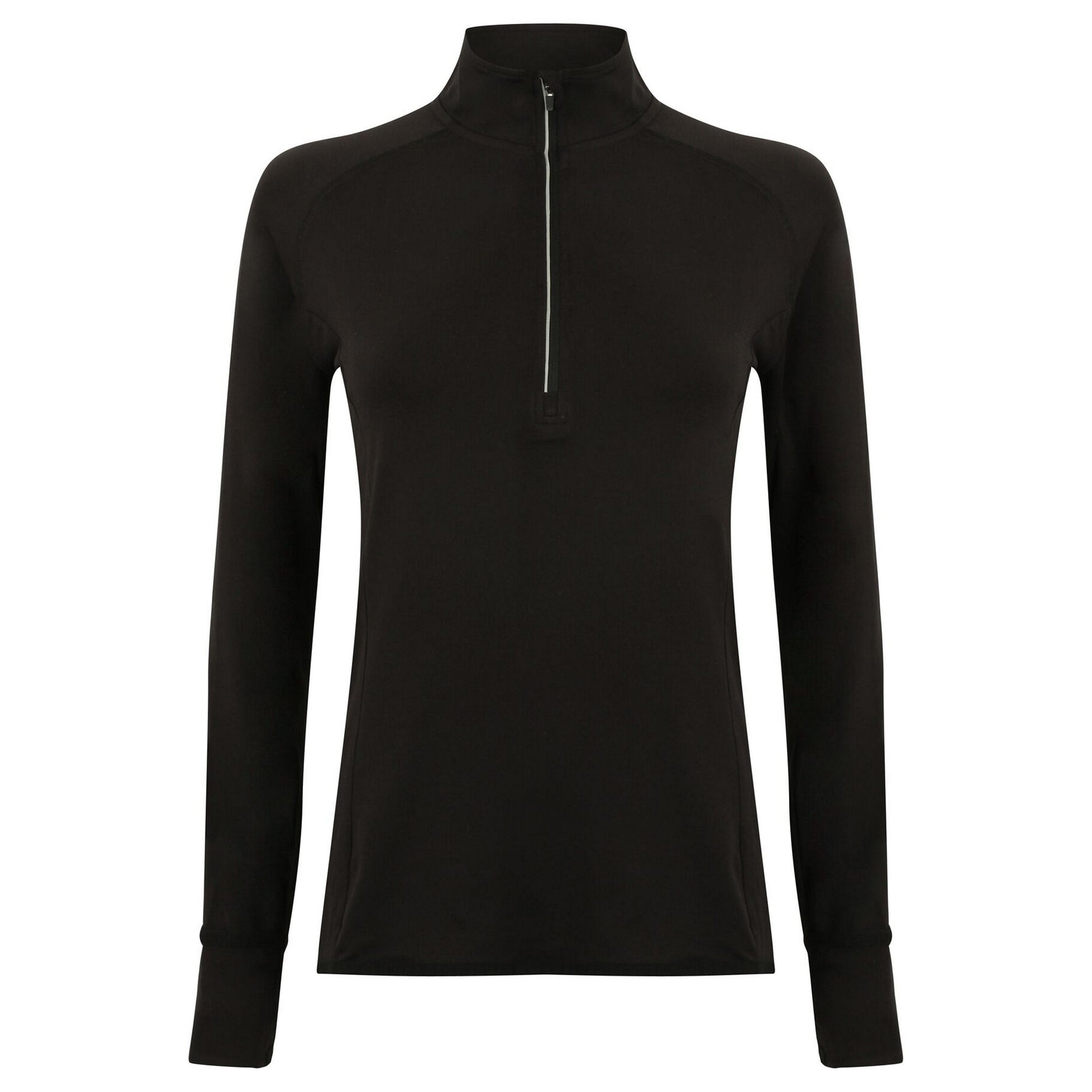 Black - Front - Tombo Womens-Ladies Long Sleeve Zip Neck Performance Top