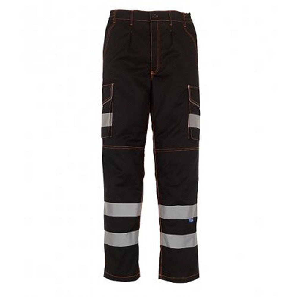 Black - Front - Yoko Mens Hi-Vis Cargo Trousers With Knee Pad Pockets