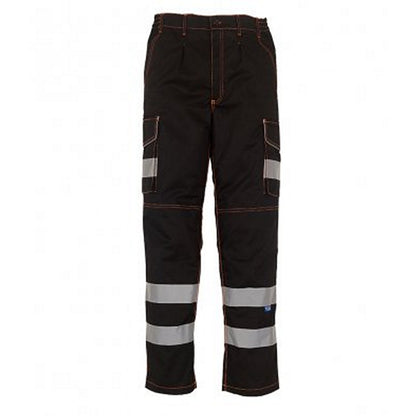 Black - Front - Yoko Mens Hi-Vis Cargo Trousers With Knee Pad Pockets