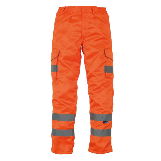 Orange - Front - Yoko Mens Hi-Vis Cargo Trousers With Knee Pad Pockets