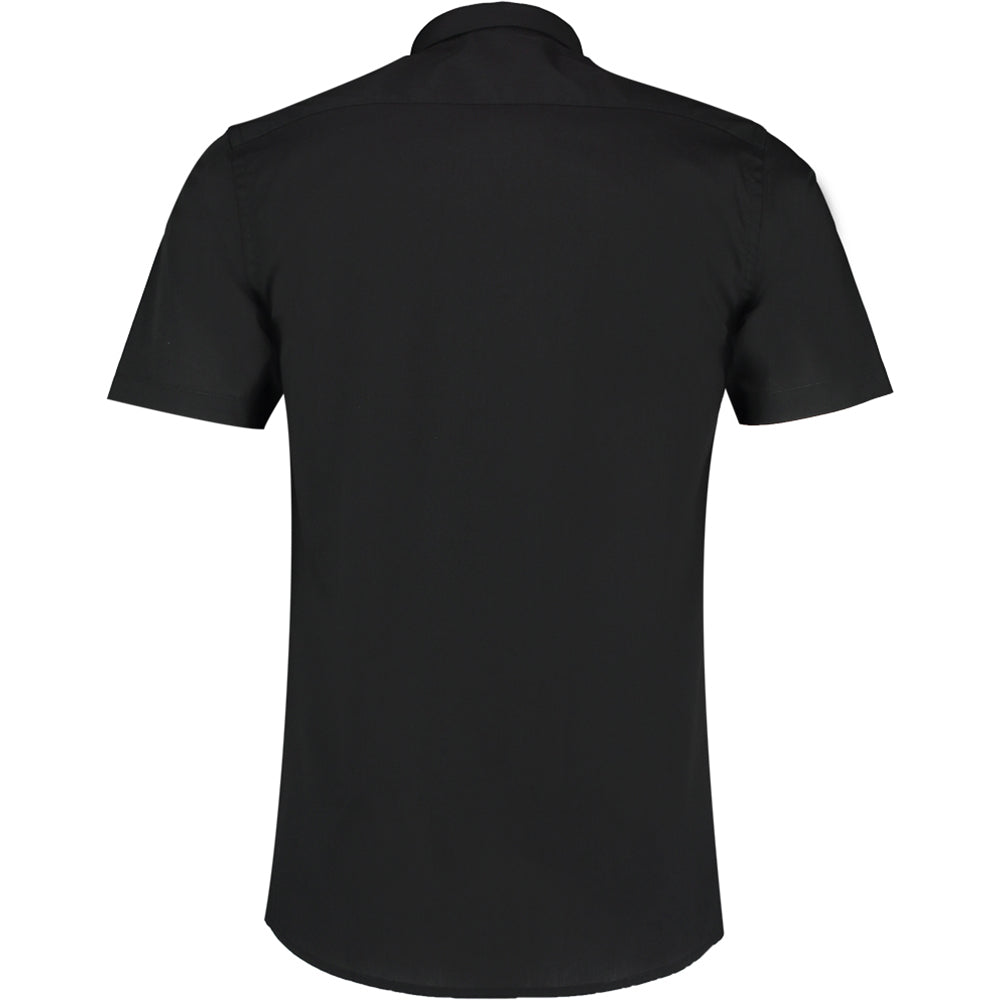 Black - Back - Kustom Kit Mens Short Sleeve Tailored Poplin Shirt