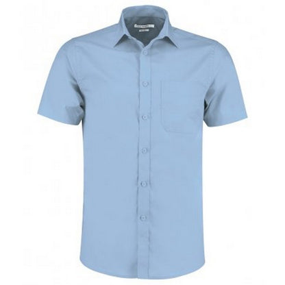 Light Blue - Front - Kustom Kit Mens Short Sleeve Tailored Poplin Shirt