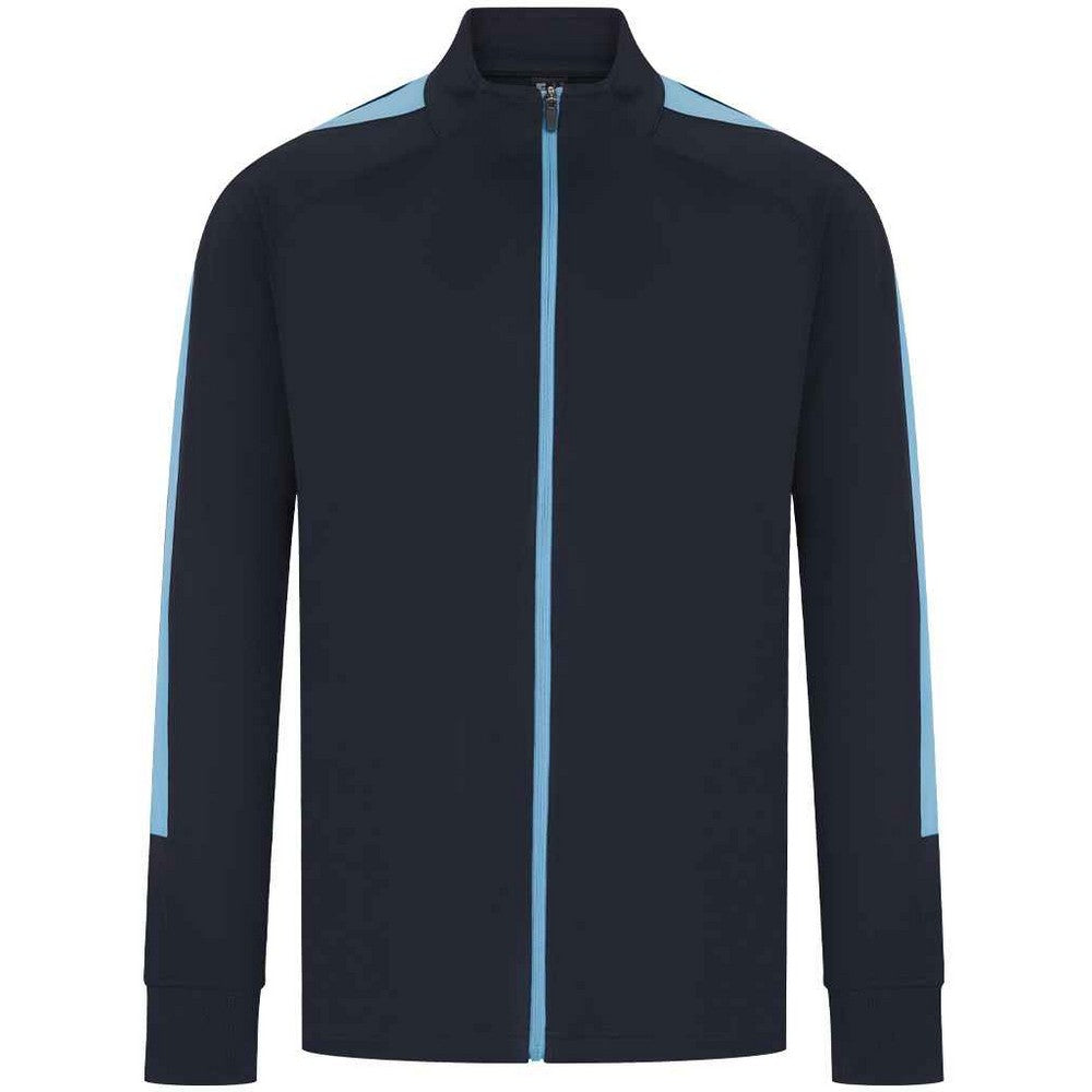 Navy-Sky Blue - Front - Finden & Hales Mens Knitted Tracksuit Top