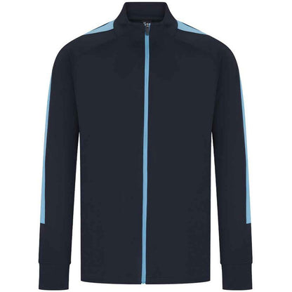 Navy-Sky Blue - Front - Finden & Hales Mens Knitted Tracksuit Top