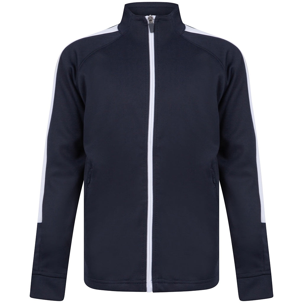 Navy-White - Front - Finden & Hales Childrens-Kids Boys Knitted Tracksuit Top