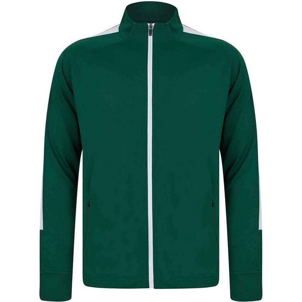 Bottle Green-White - Front - Finden & Hales Childrens-Kids Boys Knitted Tracksuit Top