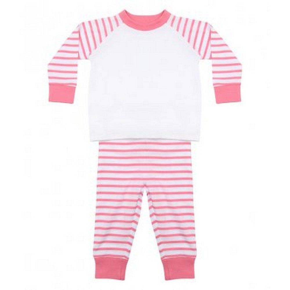 Pale Pink-White - Front - Larkwood Baby Boys-Girls Striped Pyjamas