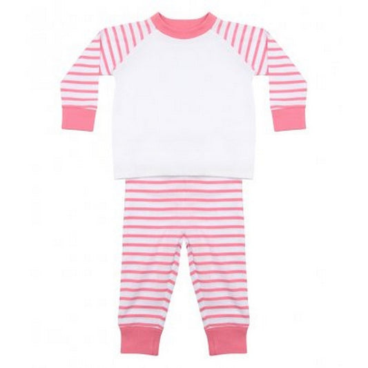 Pale Pink-White - Front - Larkwood Baby Boys-Girls Striped Pyjamas