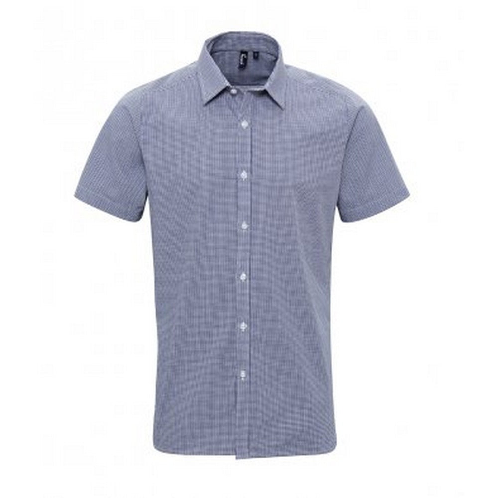 Navy-White - Front - Premier Mens Gingham Short Sleeve Shirt