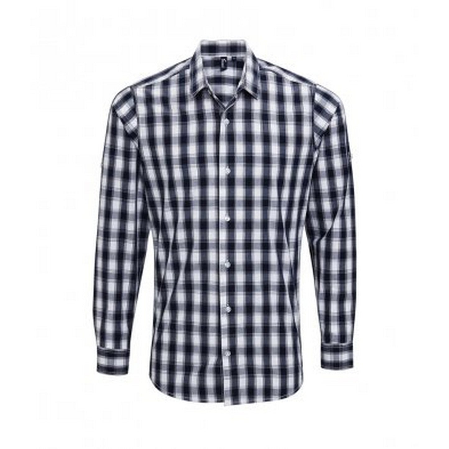 White-Navy - Front - Premier Mens Mulligan Check Long Sleeve Shirt