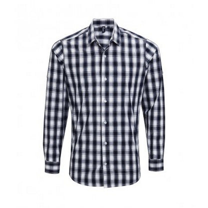 White-Navy - Front - Premier Mens Mulligan Check Long Sleeve Shirt