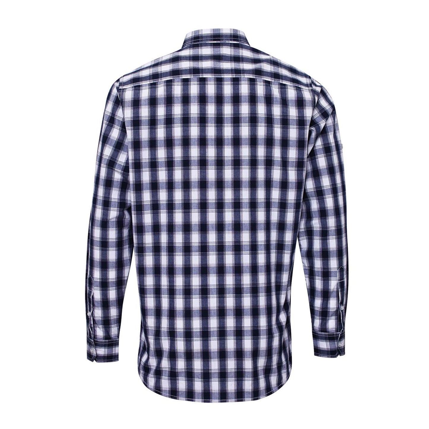 White-Navy - Back - Premier Mens Mulligan Check Long Sleeve Shirt