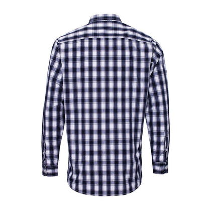 White-Navy - Back - Premier Mens Mulligan Check Long Sleeve Shirt