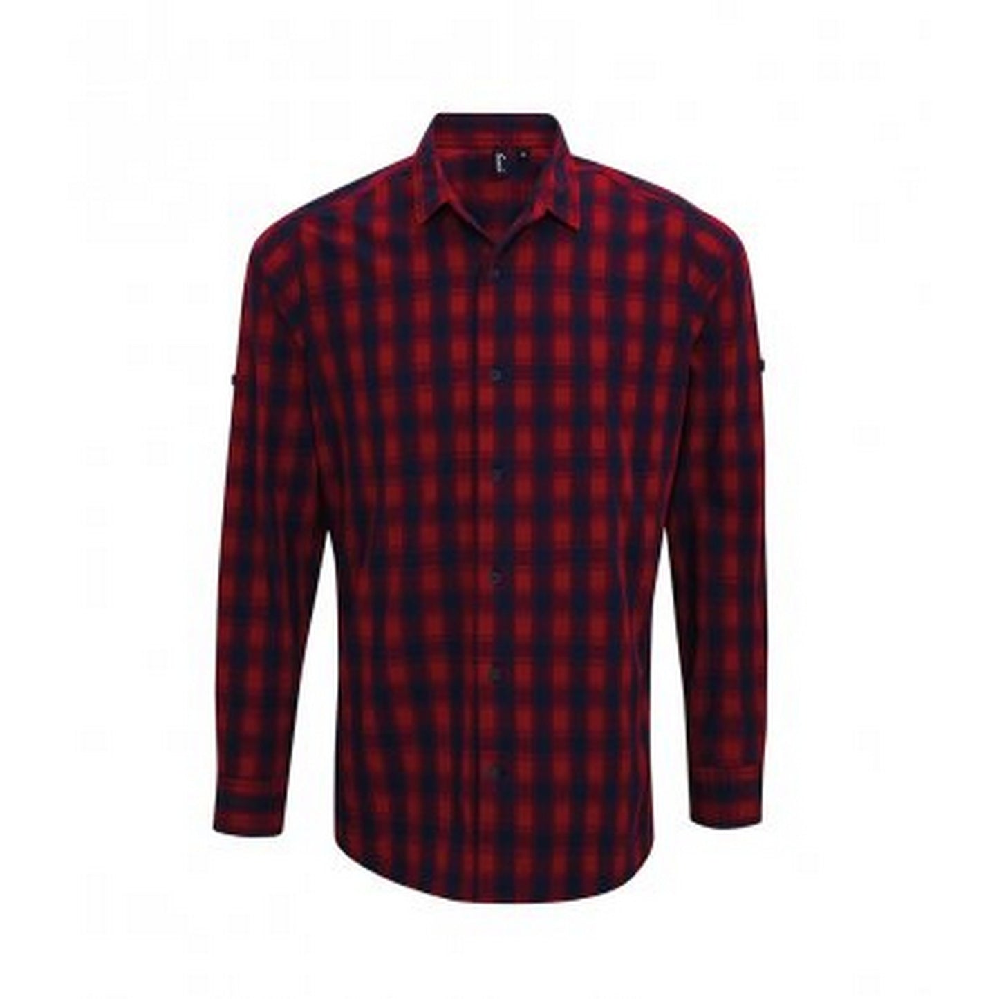 Red-Navy - Front - Premier Mens Mulligan Check Long Sleeve Shirt