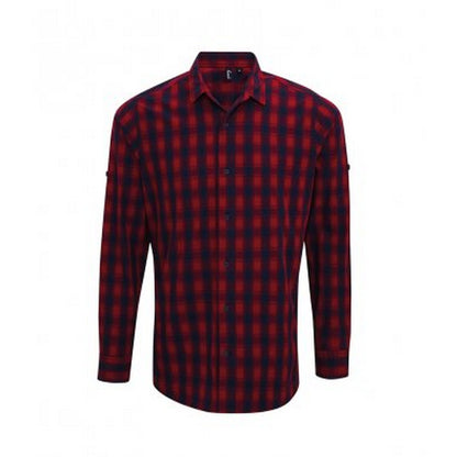Red-Navy - Front - Premier Mens Mulligan Check Long Sleeve Shirt