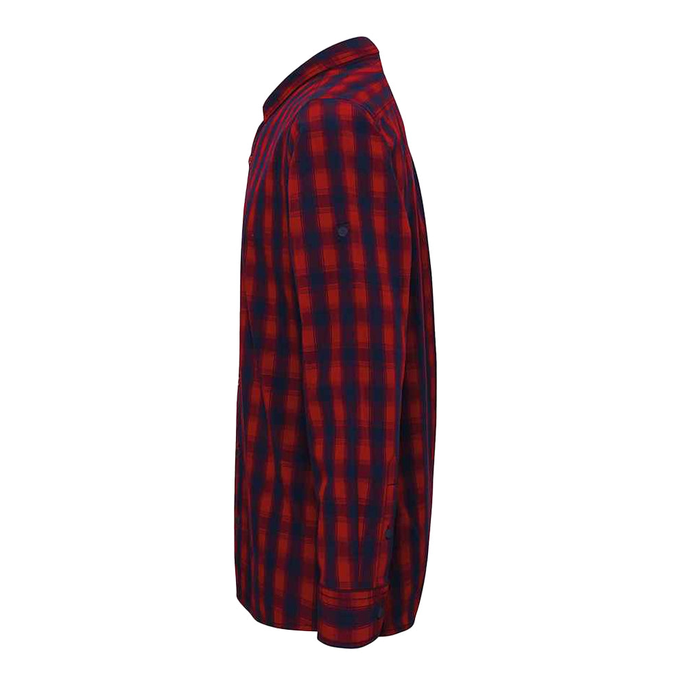 Red-Navy - Side - Premier Mens Mulligan Check Long Sleeve Shirt