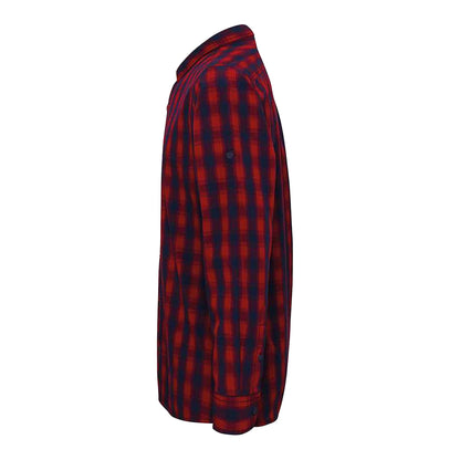 Red-Navy - Side - Premier Mens Mulligan Check Long Sleeve Shirt