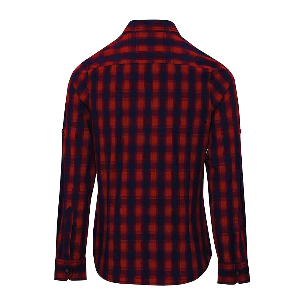 Red-Navy - Back - Premier Womens-Ladies Mulligan Check Long Sleeve Shirt