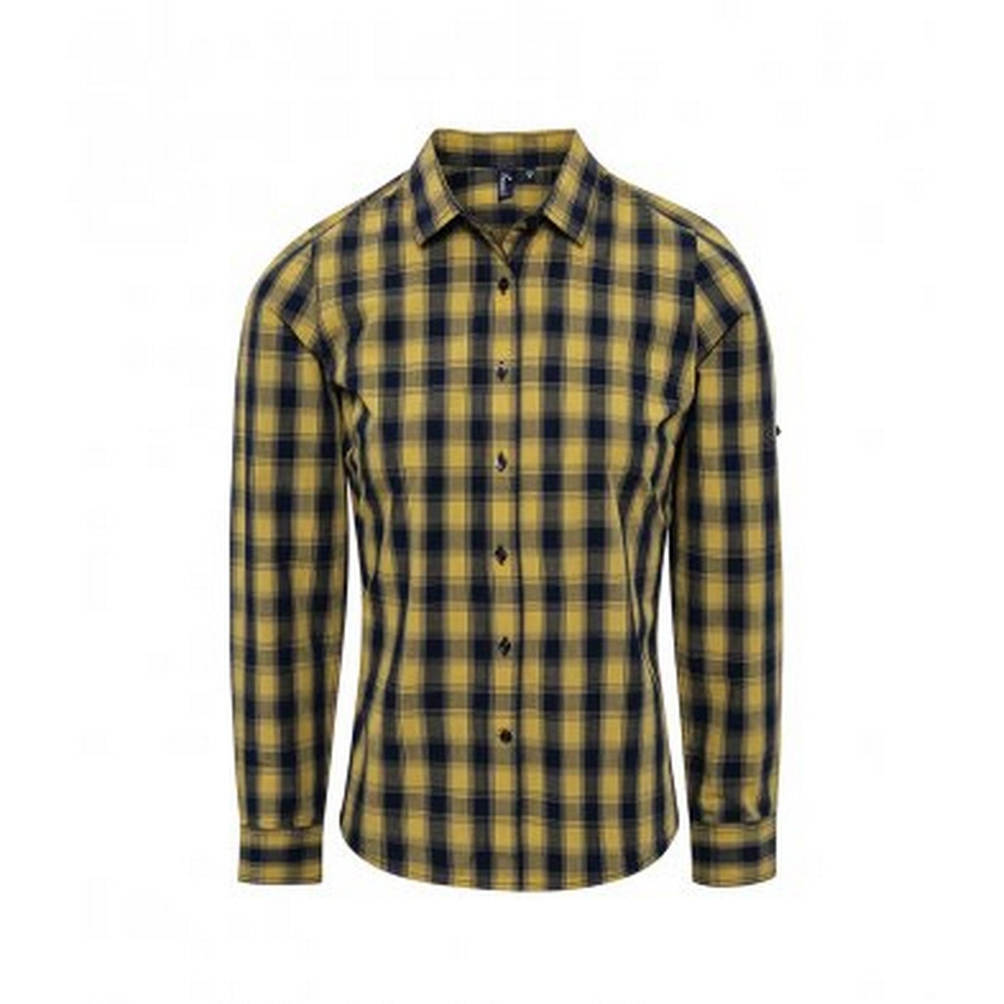Camel-Navy - Front - Premier Womens-Ladies Mulligan Check Long Sleeve Shirt