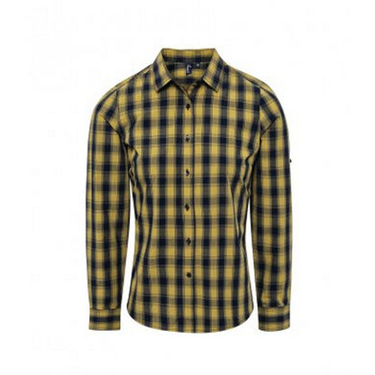 Camel-Navy - Front - Premier Womens-Ladies Mulligan Check Long Sleeve Shirt