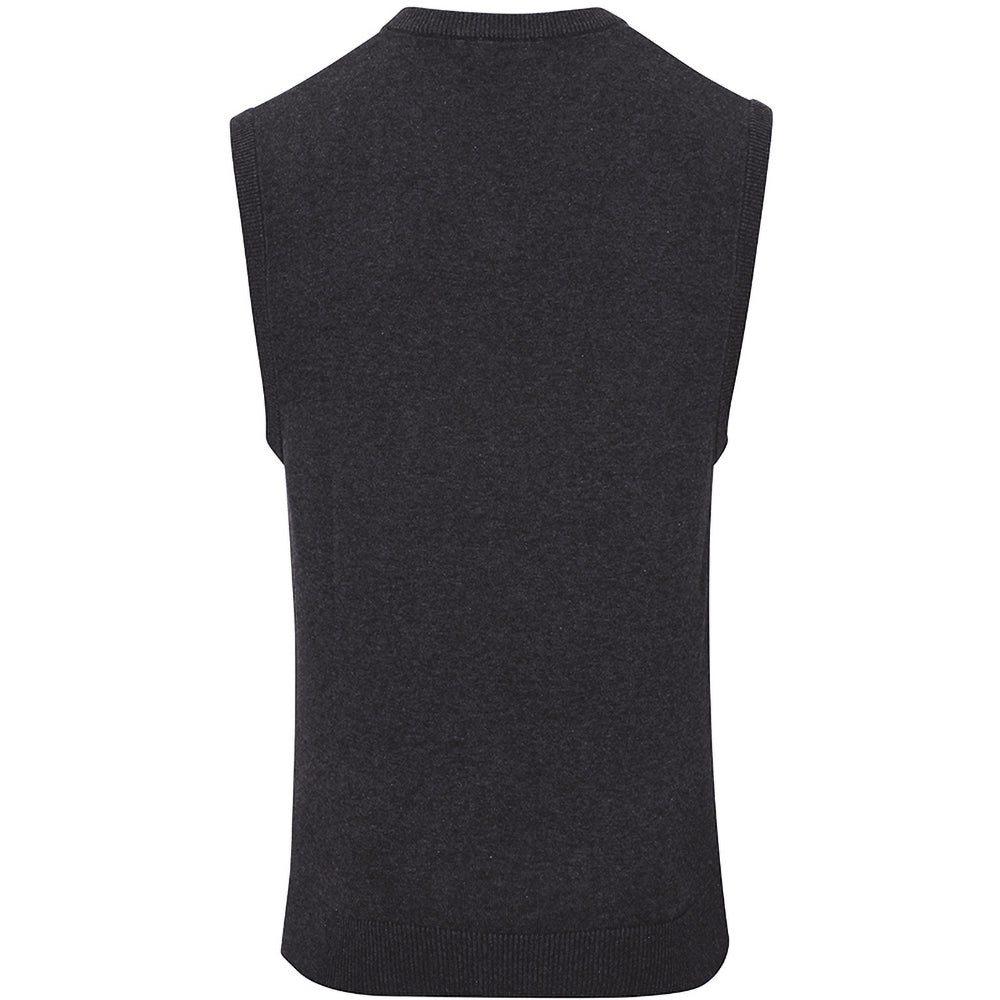 Charcoal - Back - Premier Mens Sleeveless Cotton Acrylic V Neck Sweater