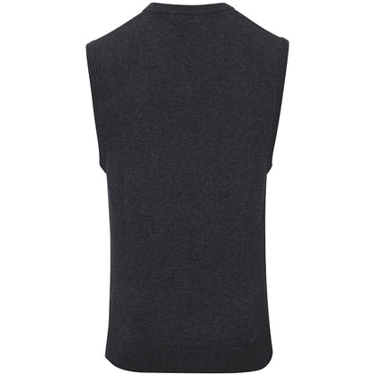 Charcoal - Back - Premier Mens Sleeveless Cotton Acrylic V Neck Sweater