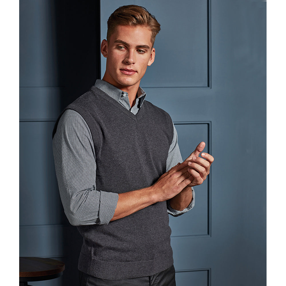 Charcoal - Lifestyle - Premier Mens Sleeveless Cotton Acrylic V Neck Sweater