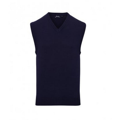 Navy - Front - Premier Mens Sleeveless Cotton Acrylic V Neck Sweater