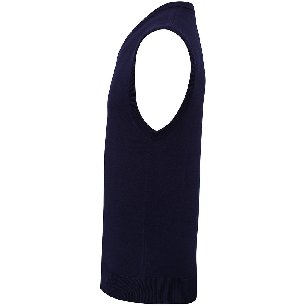 Navy - Side - Premier Mens Sleeveless Cotton Acrylic V Neck Sweater