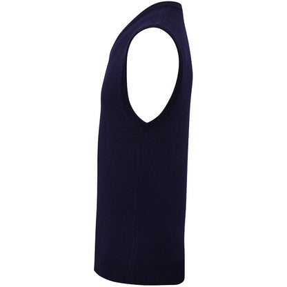 Navy - Side - Premier Mens Sleeveless Cotton Acrylic V Neck Sweater