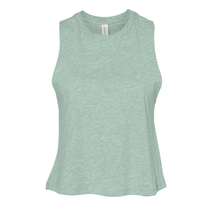 Dusty Blue Heather - Front - Bella Womens-Ladies Racer Back Cropped Sleeveless Tank Top