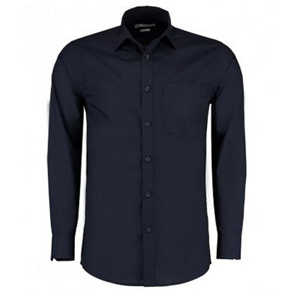 Dark Navy - Front - Kustom Kit Mens Long Sleeve Tailored Poplin Shirt