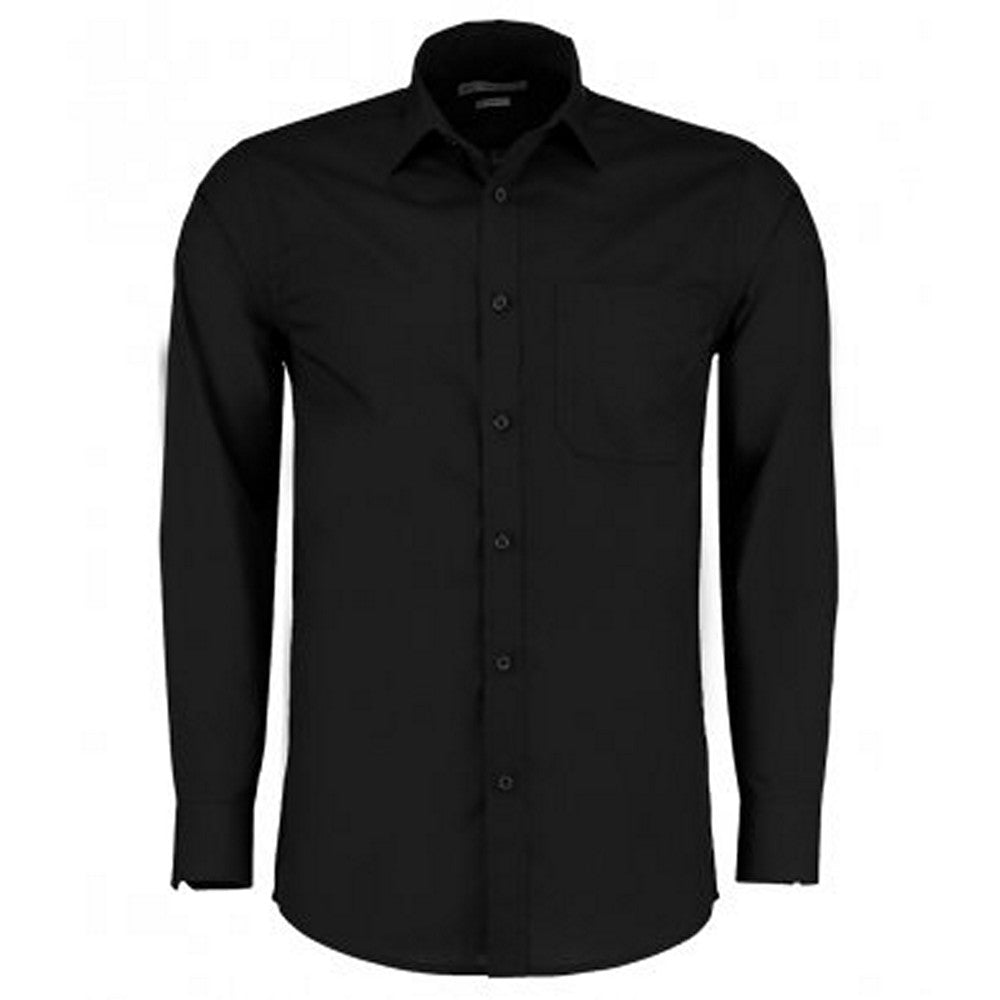 Black - Front - Kustom Kit Mens Long Sleeve Tailored Poplin Shirt
