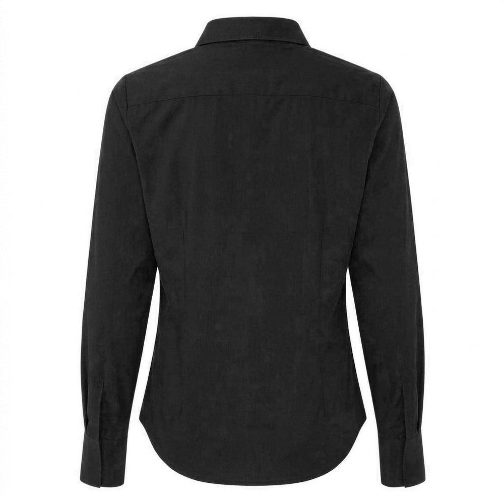 Black - Back - Kustom Kit Womens-Ladies Long Sleeve Tailored Poplin Shirt