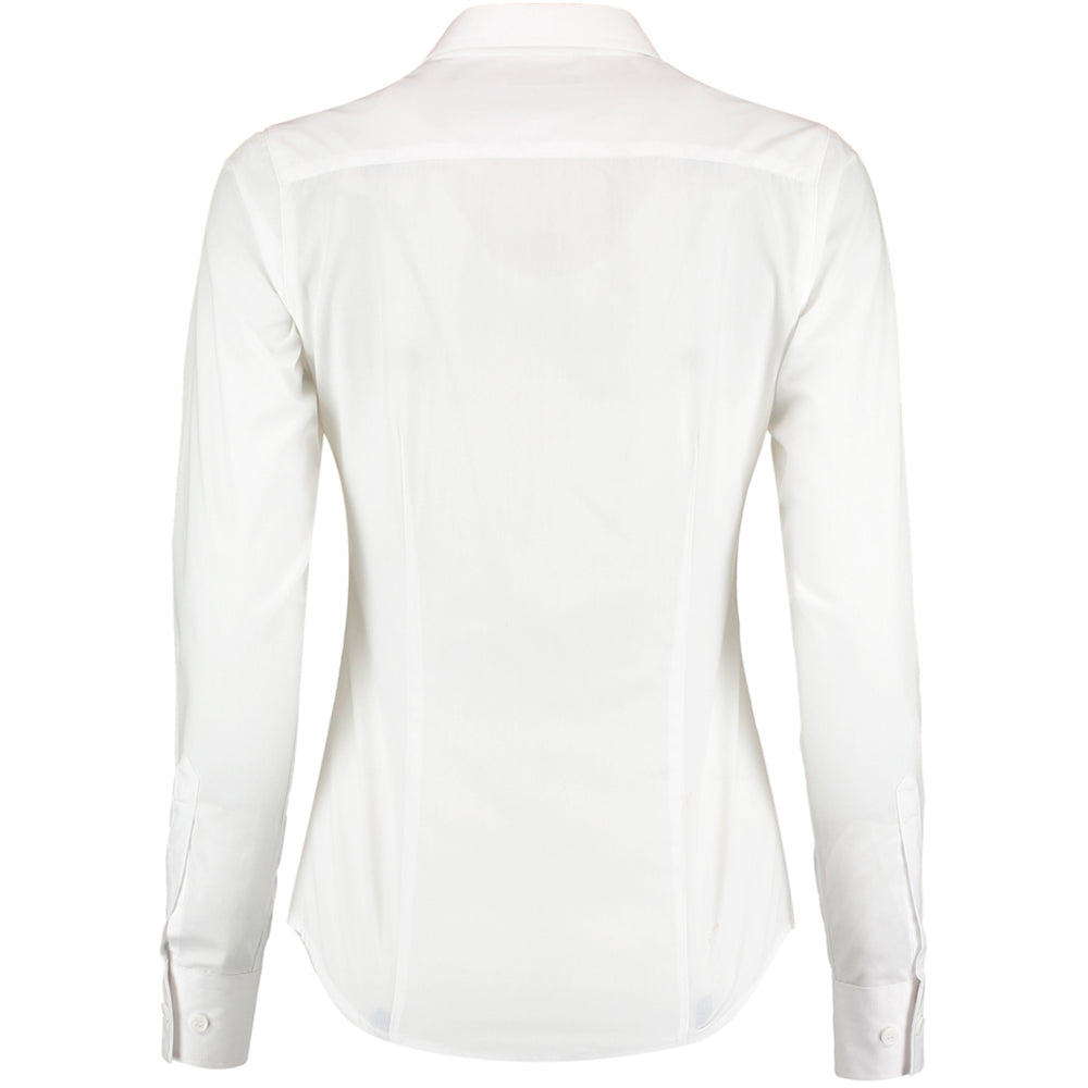 White - Back - Kustom Kit Womens-Ladies Long Sleeve Tailored Poplin Shirt